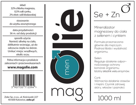 Oliwka Magnezowa 32% z Cynkiem i Selenem. 1000 ml.