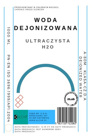 Woda dejonizowana. Ultraczysta. 1000 ml