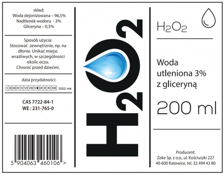 Woda utleniona 3% z Gliceryną. Nadtlenek wodoru. Spray. 200 ml