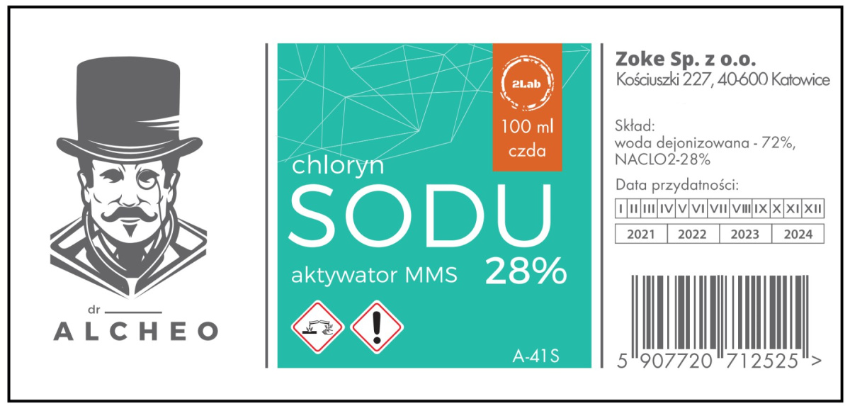 MMS -Chloryn Sodu 28% +Kwas Cytrynowy 50% 2x100 ml. Dr Alcheo