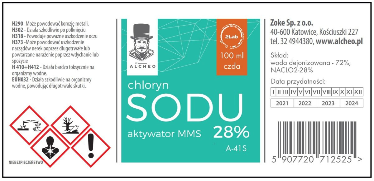 Chloryn Sodu 28% NaClO2. Dr Alcheo. 3x100 ml