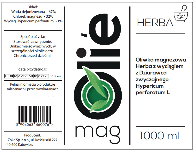 Oliwka magnezowa Herba z wyciągiem z Dziurawca zwyczajnego. 1000 ml