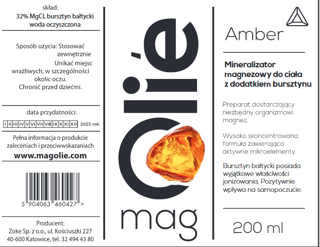 Oliwka magnezowa 32% magnezu AMBER. Z dodatkiem bursztynu bałtyckiego. 200 ml SPRAY
