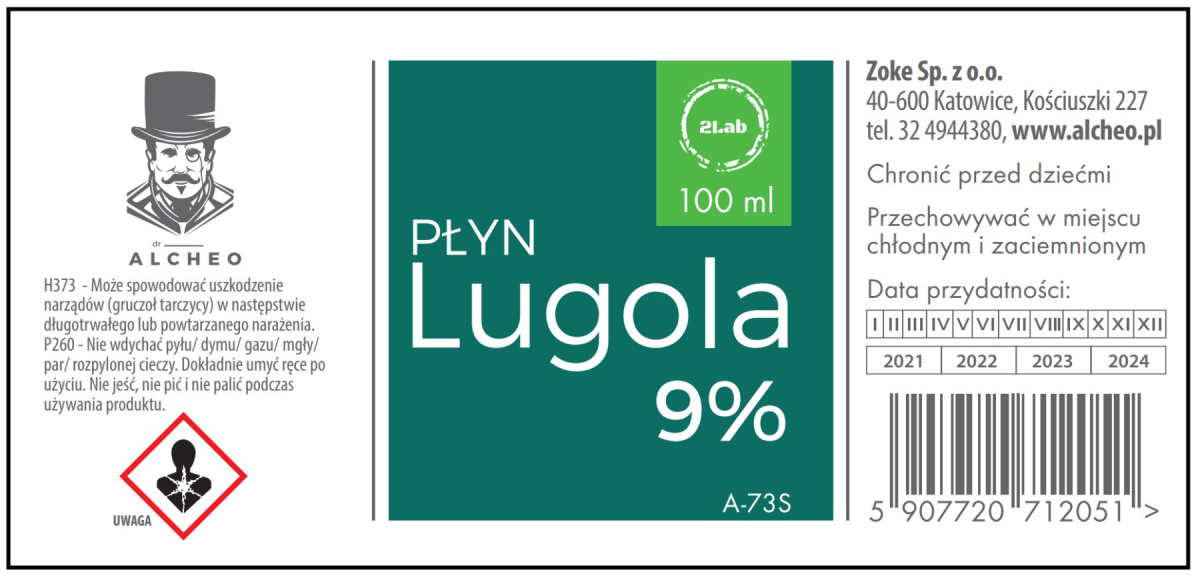 Płyn Lugola 9% -100ml Ultraczysty. Dr Alcheo